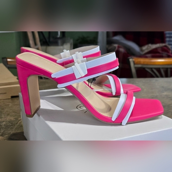 The Drop Avery Square Toe Two Strap High Heeled Sandal #780 - Picture 6 of 16